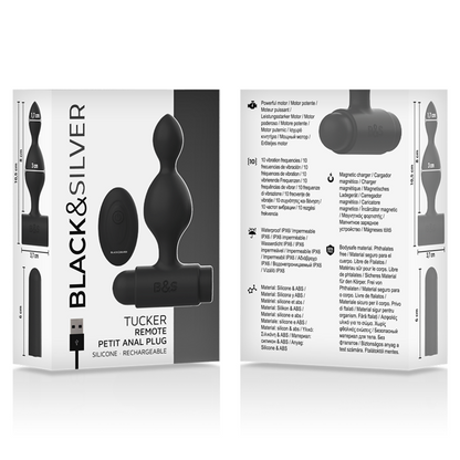 NEGRO Y PLATEADO - TUCKER SMALL SILICONE ANAL PLUG REMOTE CONTROL