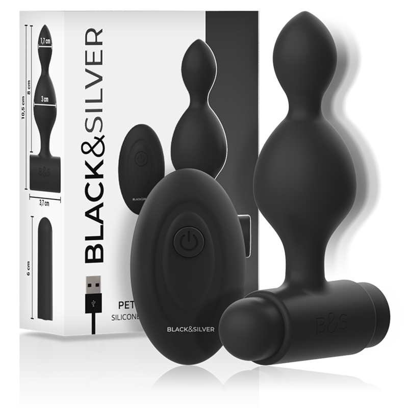 NEGRO Y PLATEADO - TUCKER SMALL SILICONE ANAL PLUG REMOTE CONTROL