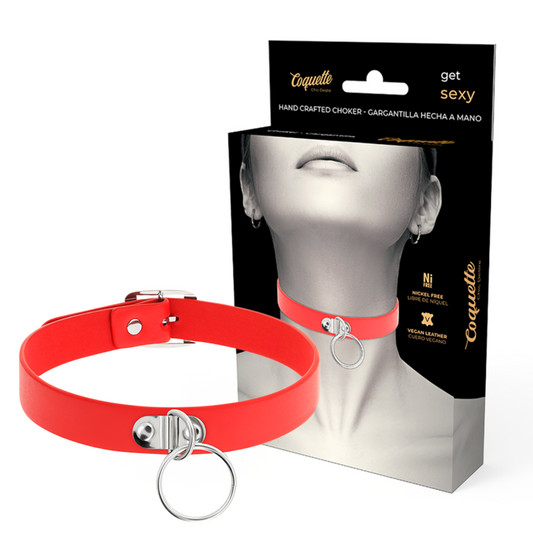 COQUETTE CHIC DÉSIR - COLLIER EN CUIR VEGAN ROUGE ACCESSOIRE FÉTICHE FEMME