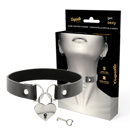 COQUETTE CHIC DÉSIR - COLLIER EN CUIR VÉGÉTALIEN AVEC ACCESSOIRE CŒUR ET CLÉ