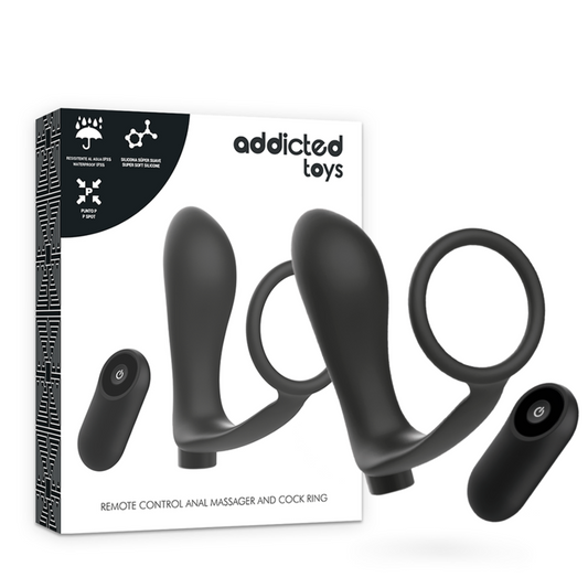 ADDICTED TOYS - PENIS RING WITH REMOTE CONTROL ANAL PLUG BLACK RECHARGEABLE