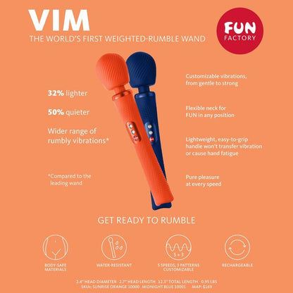FUN FACTORY - VIM SILICONE RECHARGEABLE VIBRATING WEIGHTED RUMBLE WAND MIDNIGHT