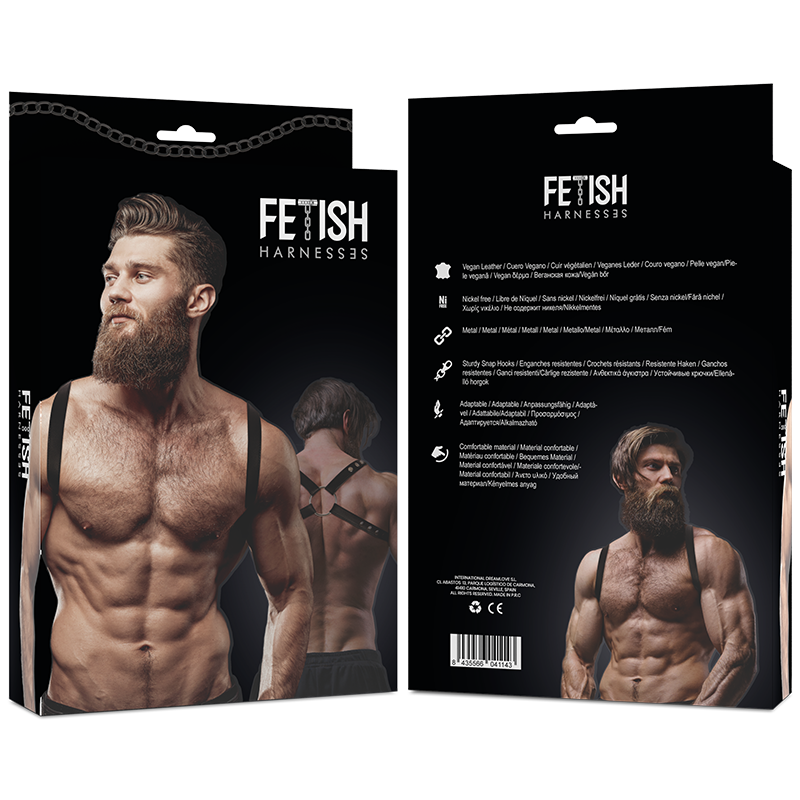 ACTITUD DE SUMISIÓN FETICHISTA - ARNÉS DE ESPALDA PARA HOMBRE DE ECOCUERO