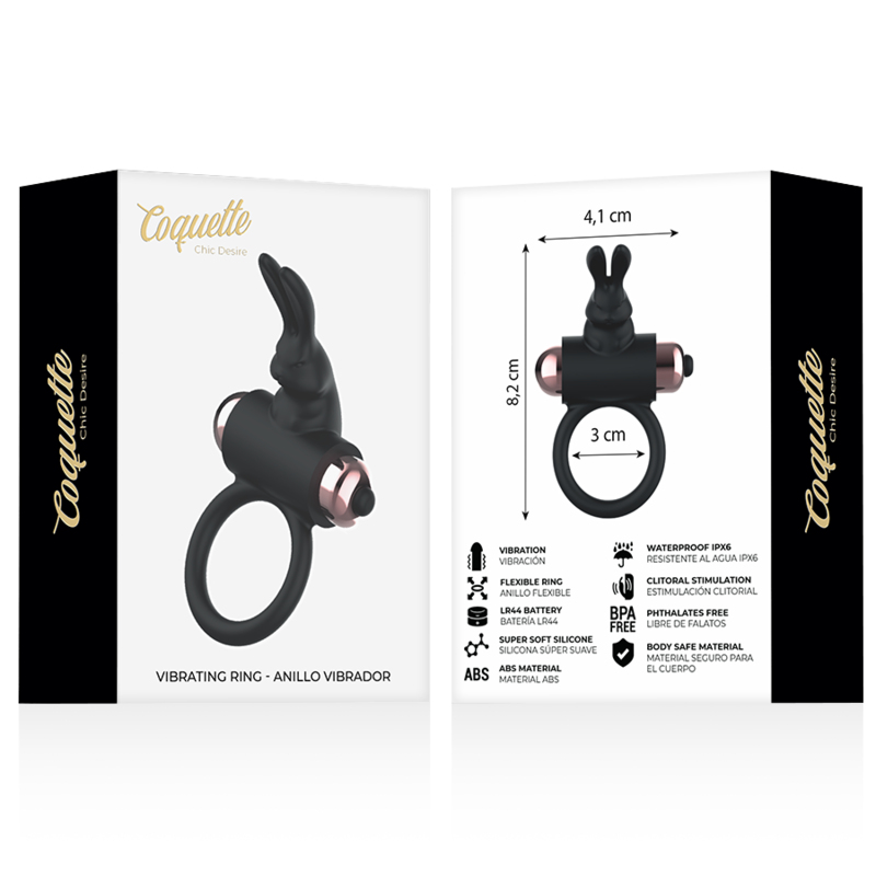 COQUETTE TOYS - COCK RING WITH VIBRATOR BLACK/ GOLD