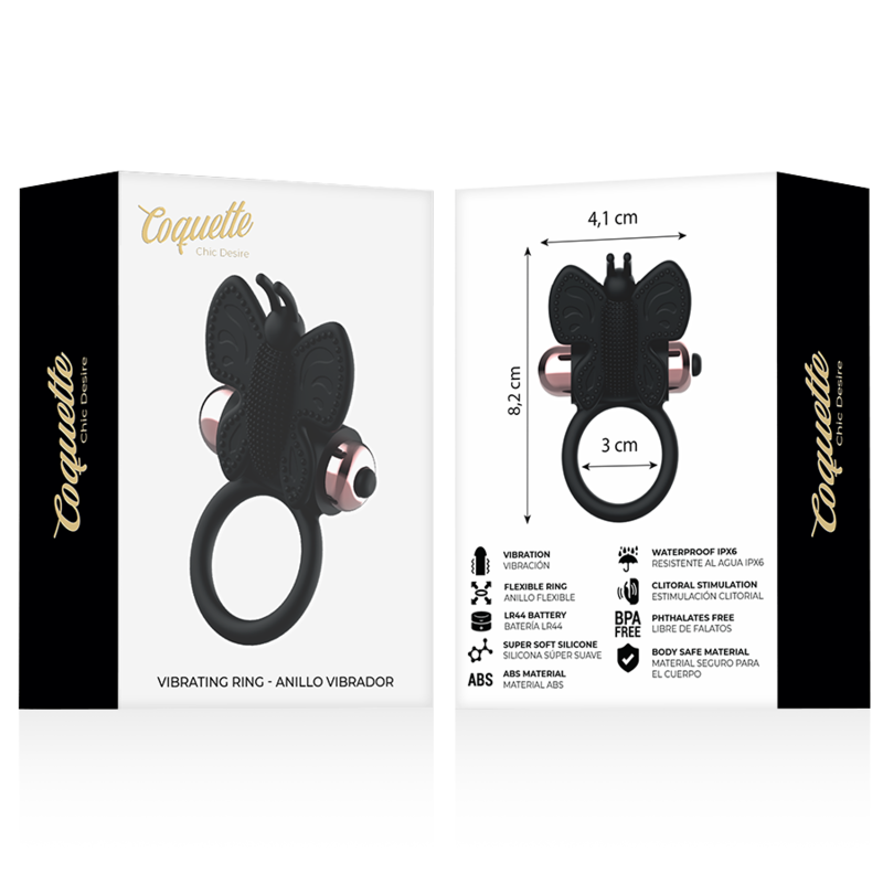 COQUETTE TOYS - COCK RING BUTTERFLY WITH VIBRATOR BLACK/ GOLD