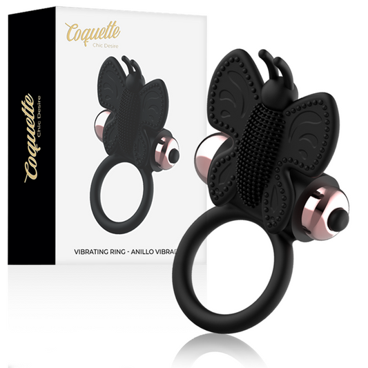 COQUETTE TOYS - COCK RING PAPILLON AVEC VIBRATEUR NOIR/ OR