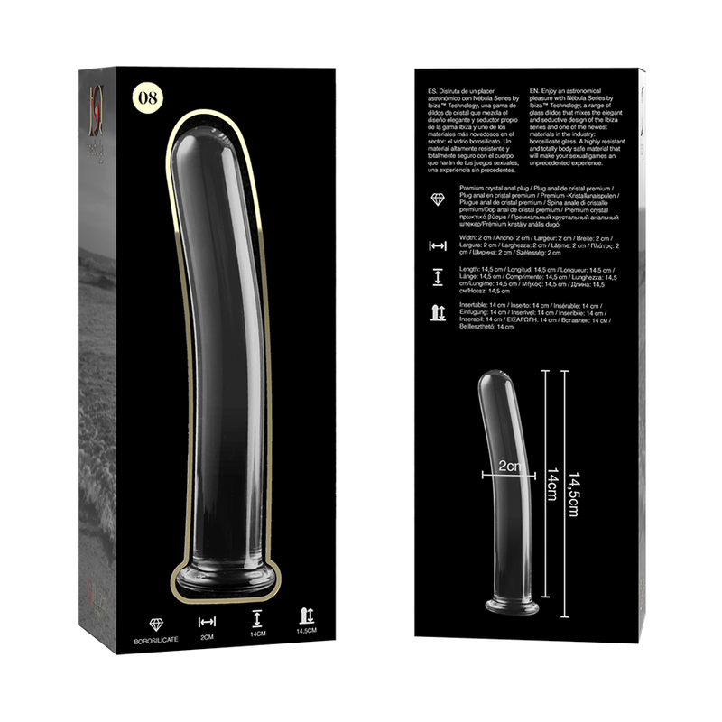 SÉRIE NEBULA D'IBIZA - GODEMICHET MODÈLE 8 EN VERRE BOROSILICATE TRANSPARENT 14,5 CM -O- 2 CM