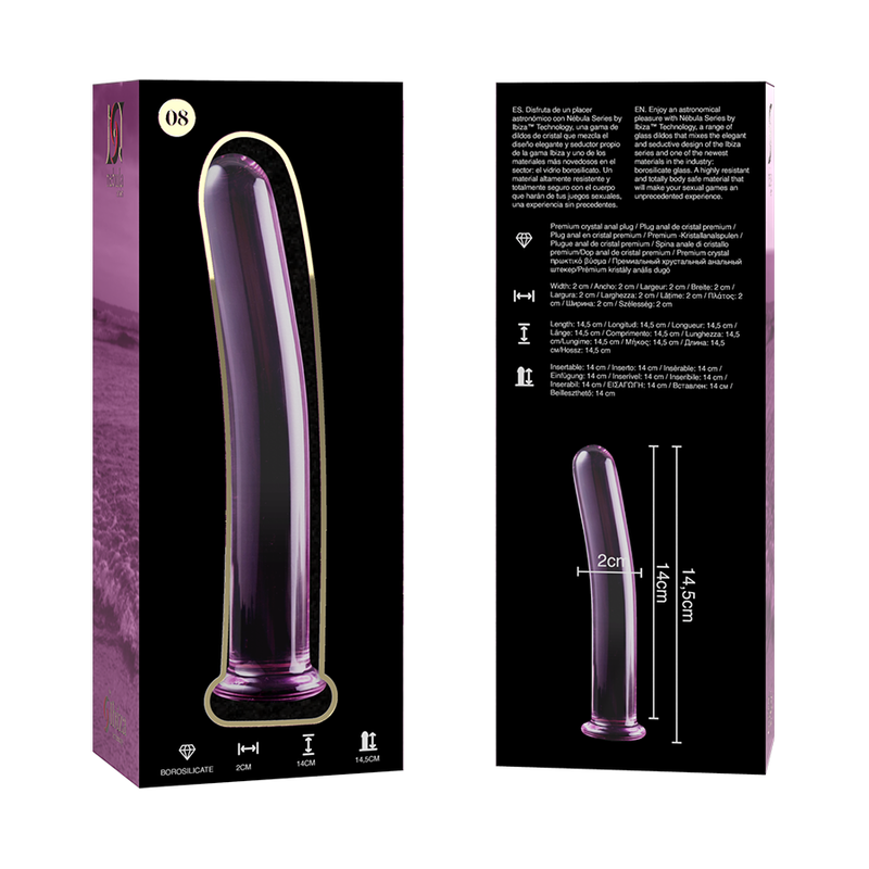 SÉRIE NEBULA D'IBIZA - GODEMICHET MODÈLE 8 EN VERRE BOROSILICATE TRANSPARENT 14,5 CM -O- 2 CM