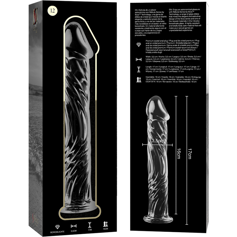 SERIE NEBULA DE IBIZA - MODELO 12 DILDO DE VIDRIO BOROSILICATO TRANSPARENTE 17 CM -Ø- 3,5 CM