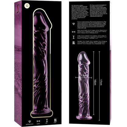SERIE NEBULA DE IBIZA - MODELO 12 DILDO DE VIDRIO BOROSILICATO TRANSPARENTE 17 CM -Ø- 3,5 CM