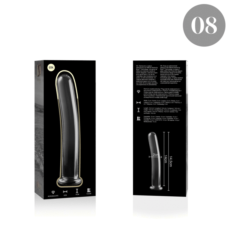 SÉRIE NEBULA D'IBIZA - GODEMICHET MODÈLE 8 EN VERRE BOROSILICATE TRANSPARENT 14,5 CM -O- 2 CM