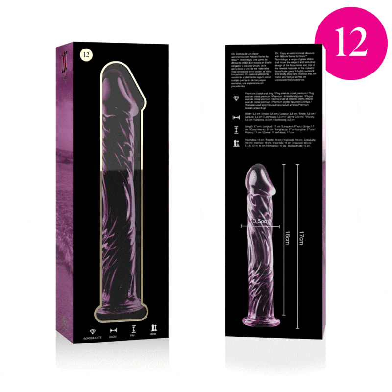 SERIE NEBULA DE IBIZA - MODELO 12 DILDO DE VIDRIO BOROSILICATO TRANSPARENTE 17 CM -Ø- 3,5 CM