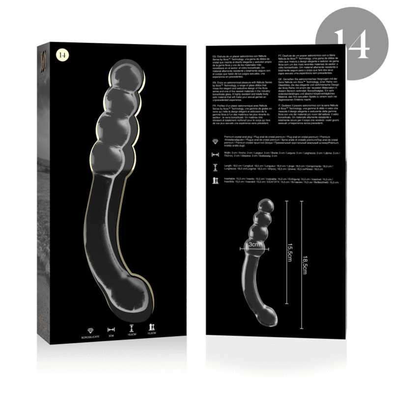 SERIE NEBULA DE IBIZA - MODELO 14 DILDO DE VIDRIO BOROSILICATO TRANSPARENTE 18,5 CM -Ø- 3 CM