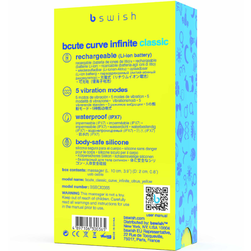B SWISH - BCUTE CURVE INFINITE CLASSIQUE VIBREUR EN SILICONE RECHARGEABLE JAUNE