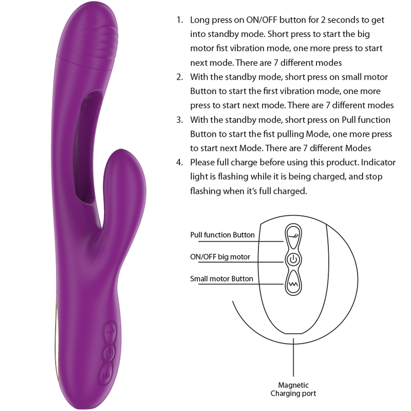 INTENSE - VIBREUR MULTIFONCTION RECHARGEABLE APOLO 7 VIBRATIONS AVEC MOUVEMENT DE BALANCIER VIOLET