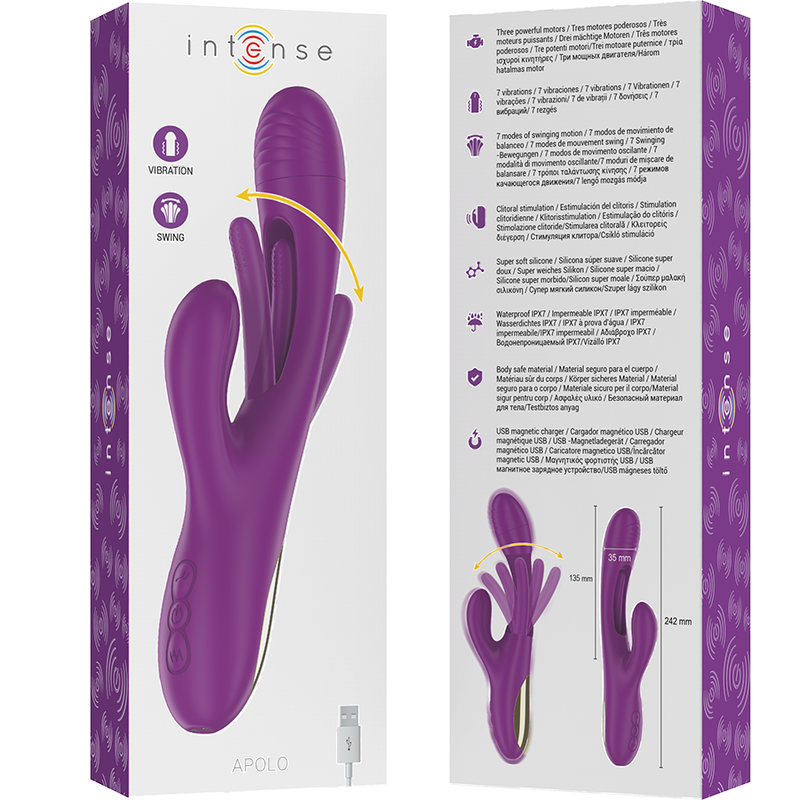 INTENSE - VIBREUR MULTIFONCTION RECHARGEABLE APOLO 7 VIBRATIONS AVEC MOUVEMENT DE BALANCIER VIOLET