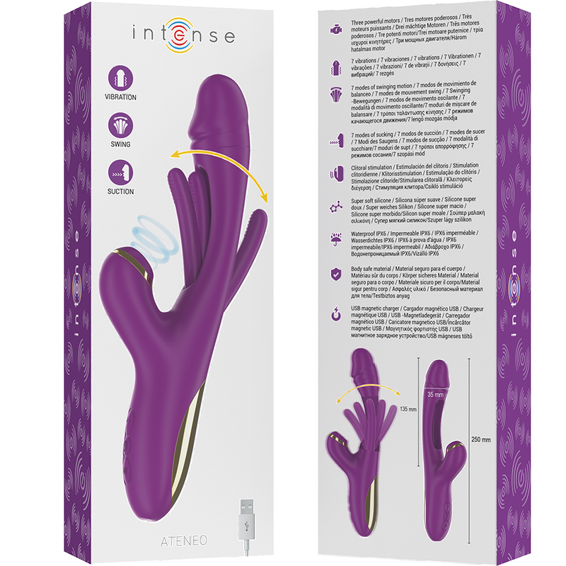 INTENSE - VIBREUR MULTIFONCTION RECHARGEABLE ATENEO 7 VIBRATIONS AVEC LANGUE OSCILLANTE ET SUCCION VIOLETTE