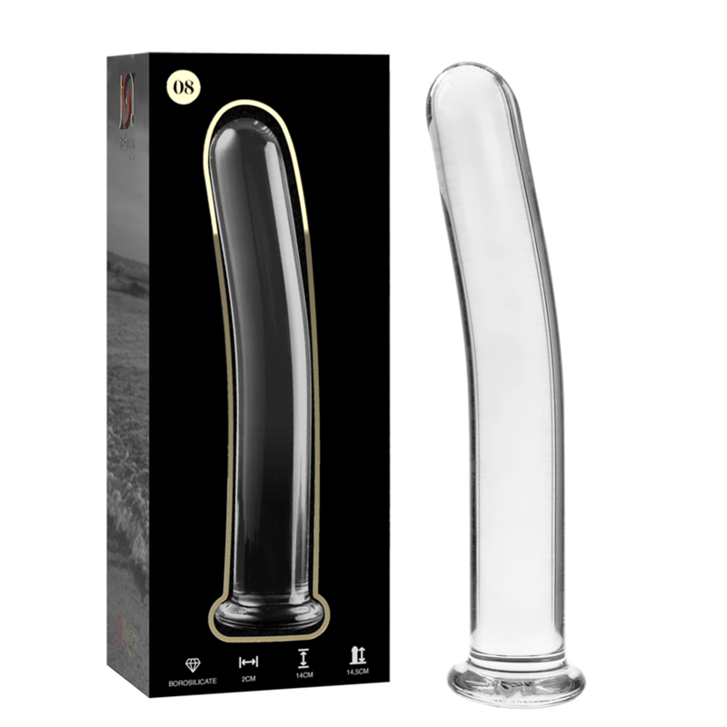 SÉRIE NEBULA D'IBIZA - GODEMICHET MODÈLE 8 EN VERRE BOROSILICATE TRANSPARENT 14,5 CM -O- 2 CM