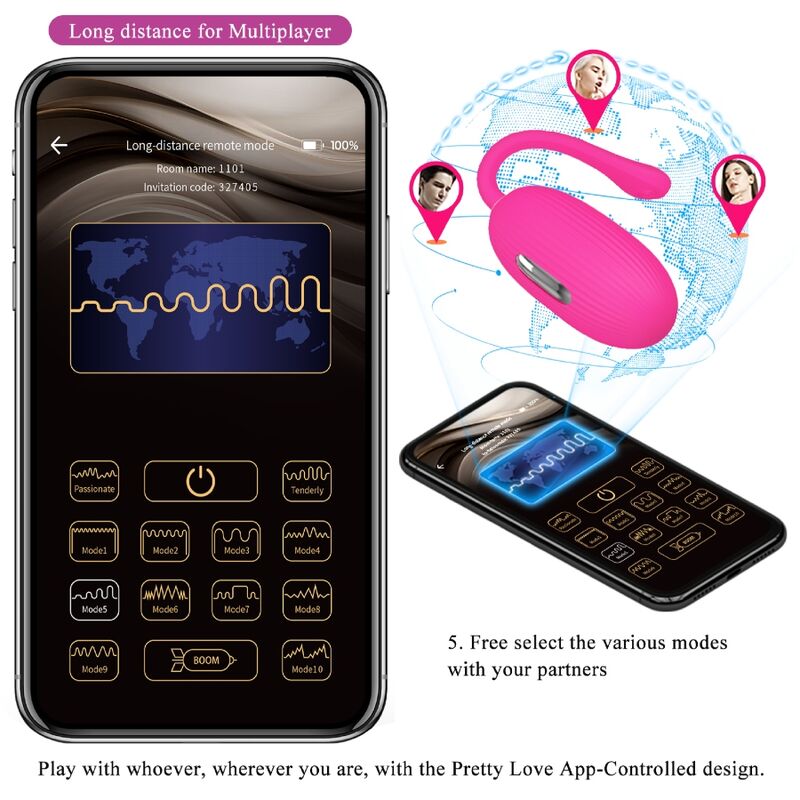 PRETTY LOVE - DOREEN HUEVO VIBRADOR RECARGABLE MAGENTA CON CONTROL REMOTO
