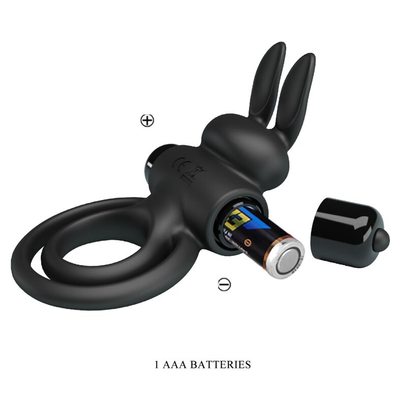 PRETTY LOVE - VIBRADOR III ANILLO DE CONEJO PARA PENE NEGRO