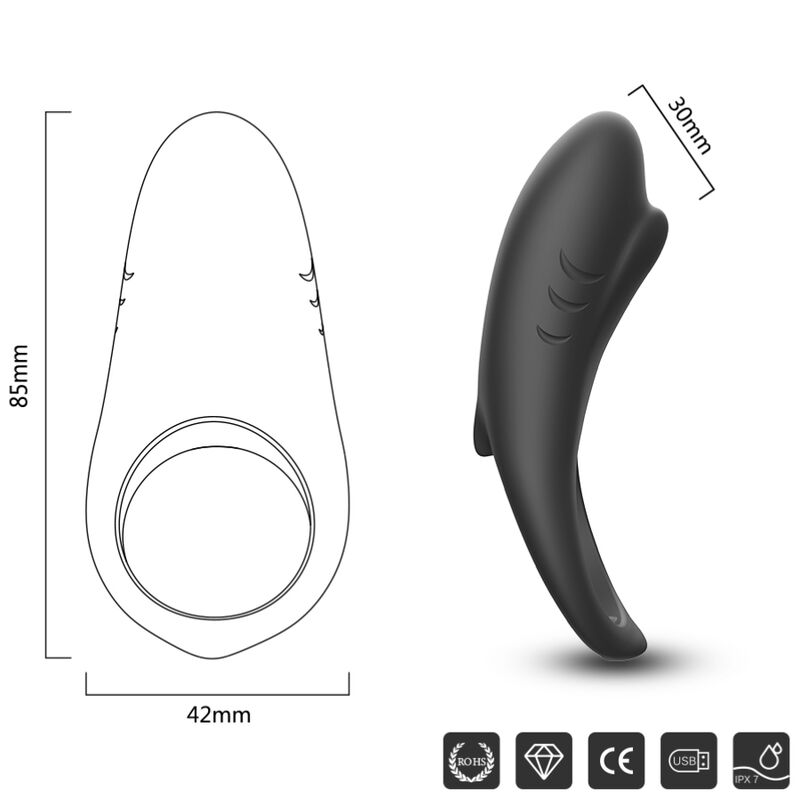 ARMONY - SHARK VIBRATOR RING FOR COUPLES REMOTE CONTROL BLACK