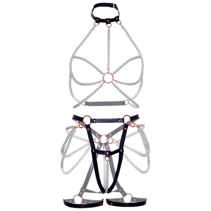 LEG AVENUE - HARNESS BRA & PEARL GARTER