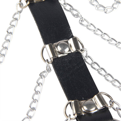 SUBBLIME - HARNAIS DE POITRINE CUIR CHAÎNES NOIR TAILLE UNIQUE
