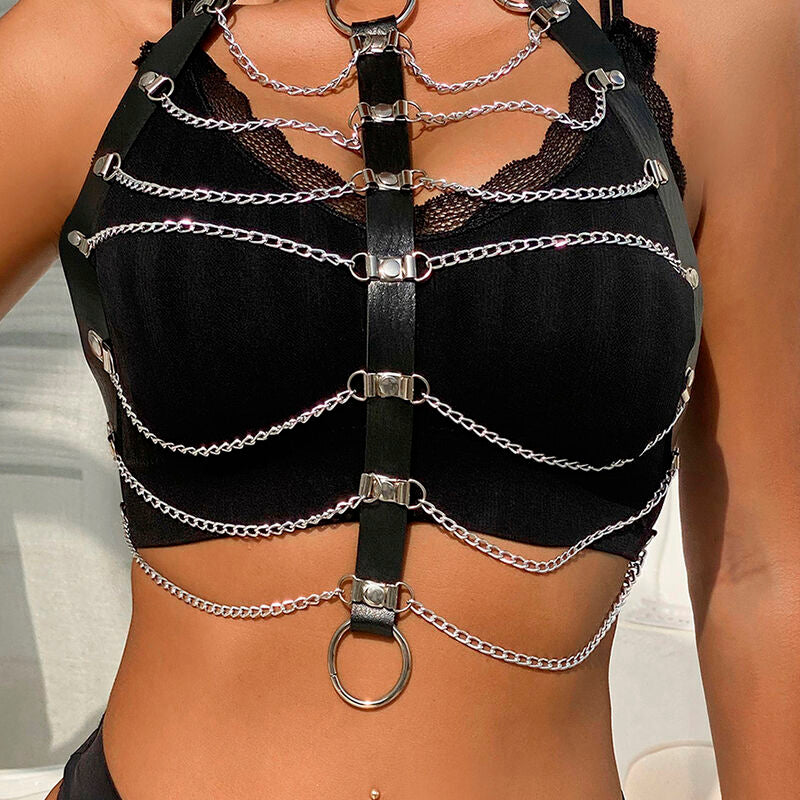 SUBBLIME - HARNAIS DE POITRINE CUIR CHAÎNES NOIR TAILLE UNIQUE