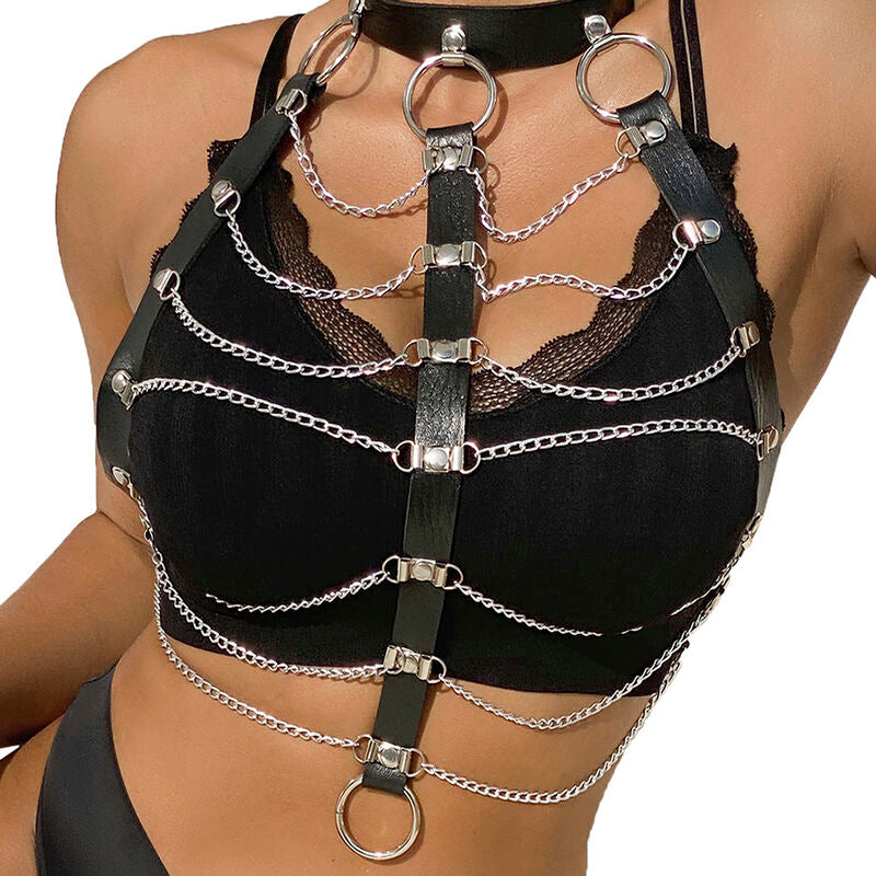 SUBBLIME - HARNAIS DE POITRINE CUIR CHAÎNES NOIR TAILLE UNIQUE