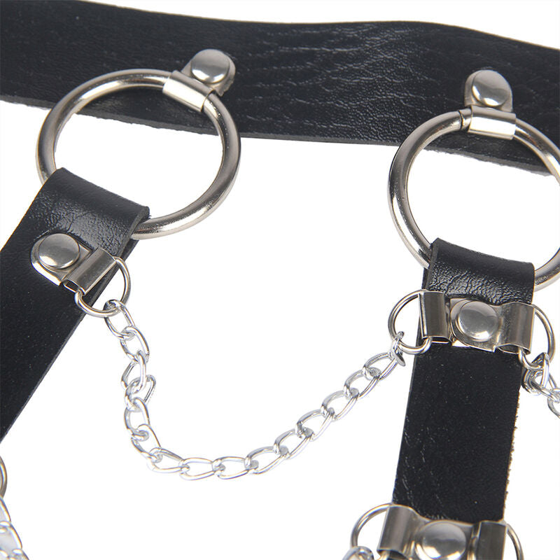 SUBBLIME - HARNAIS DE POITRINE CUIR CHAÎNES NOIR TAILLE UNIQUE