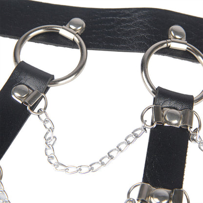 SUBBLIME - HARNAIS DE POITRINE CUIR CHAÎNES NOIR TAILLE UNIQUE