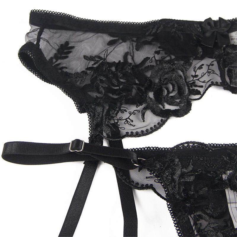 SUBBLIME - SET OF 3 PIECES BRA + THONG + GARTER FLORAL PRINT