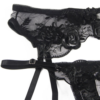 SUBBLIME - SET OF 3 PIECES BRA + THONG + GARTER FLORAL PRINT