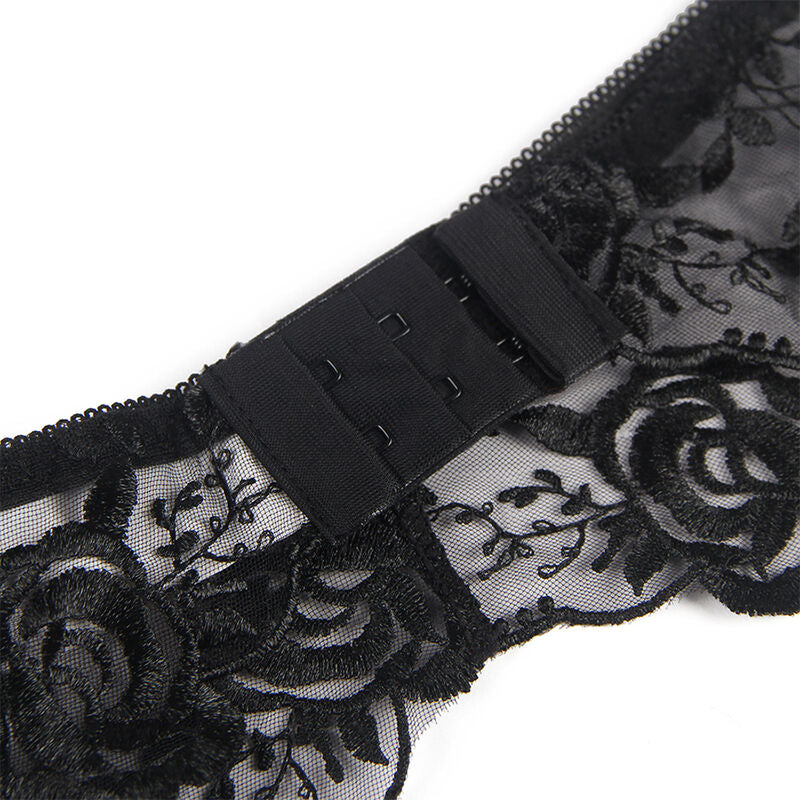 SUBBLIME - SET OF 3 PIECES BRA + THONG + GARTER FLORAL PRINT