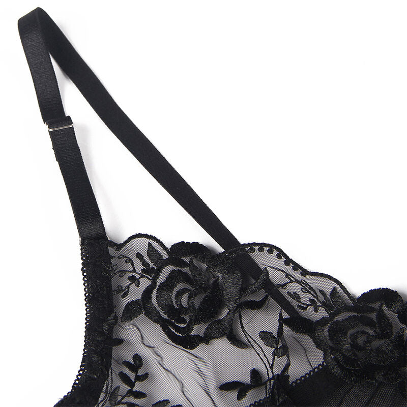 SUBBLIME - SET OF 3 PIECES BRA + THONG + GARTER FLORAL PRINT