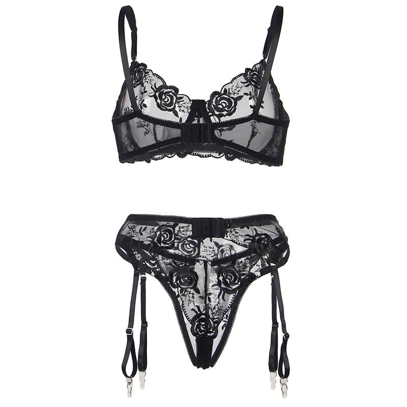 SUBBLIME - SET OF 3 PIECES BRA + THONG + GARTER FLORAL PRINT