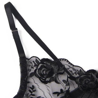 SUBBLIME - SET OF 3 PIECES BRA + THONG + GARTER FLORAL PRINT