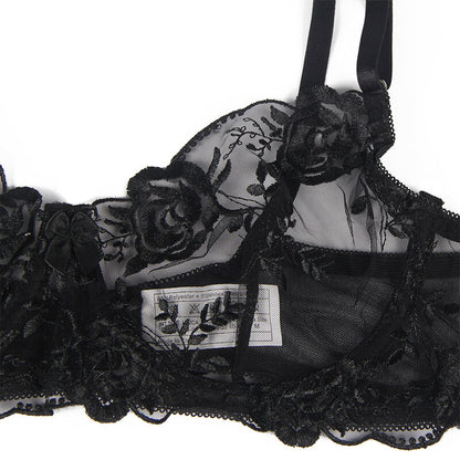 SUBBLIME - SET OF 3 PIECES BRA + THONG + GARTER FLORAL PRINT