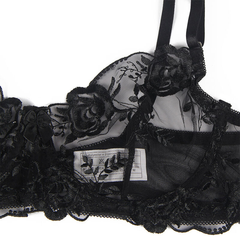 SUBBLIME - SET OF 3 PIECES BRA + THONG + GARTER FLORAL PRINT