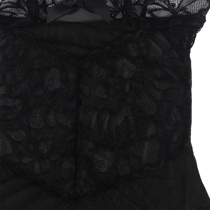 SUBBLIME - BABYDOLL WITH ADJUSTABLE STRAPS AND TRANSPARENT LACE FLORAL PRINT BLACK S/M