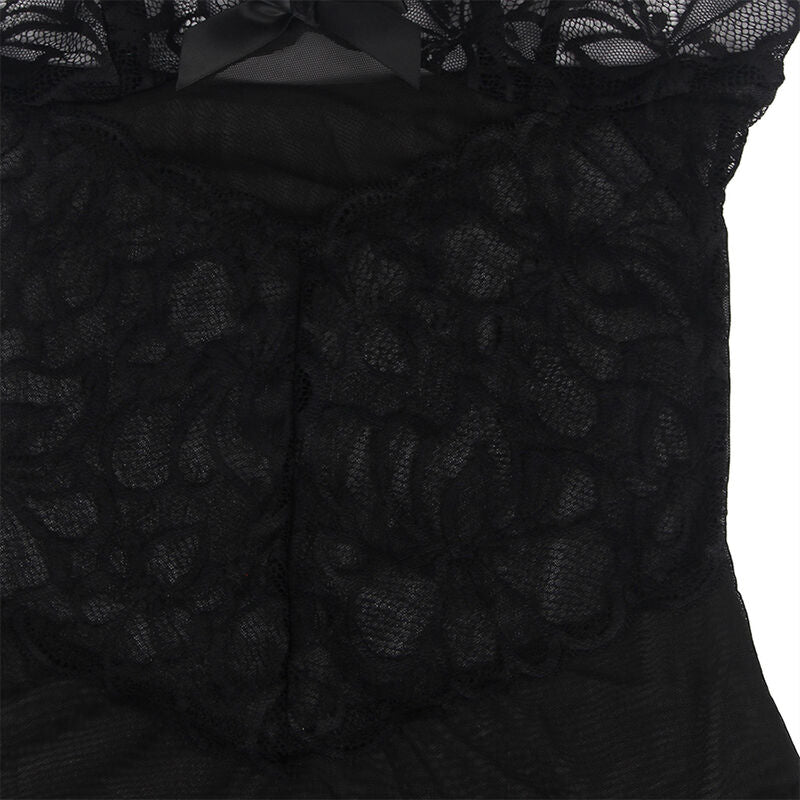 SUBBLIME - BABYDOLL WITH ADJUSTABLE STRAPS AND TRANSPARENT LACE FLORAL PRINT BLACK L/XL