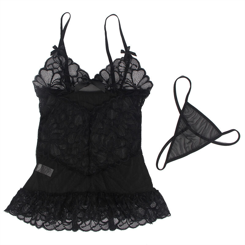 SUBBLIME - BABYDOLL WITH ADJUSTABLE STRAPS AND TRANSPARENT LACE FLORAL PRINT