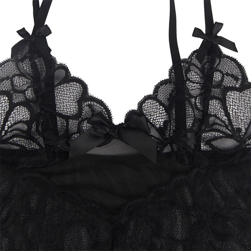 SUBBLIME - BABYDOLL WITH ADJUSTABLE STRAPS AND TRANSPARENT LACE FLORAL PRINT