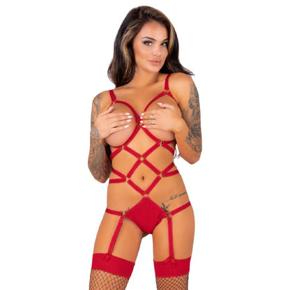 LIVCO CORSETTI FASHION - THIARA LC 20213 SET BODY + STOCKINGS RED L/XL