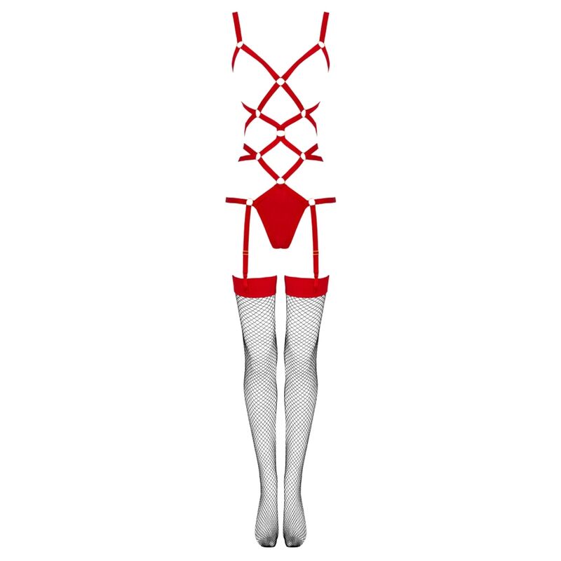 LIVCO CORSETTI FASHION - THIARA LC 20213 SET BODY + STOCKINGS RED L/XL