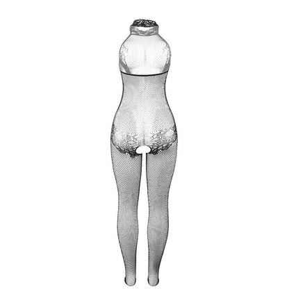 SUBBLIME - 951801 FISHNET AND LACE CROTCHLESS BODYSTOCKING WITH HIGH NECK BLACK ONE SIZE