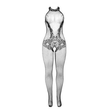 SUBBLIME - 951801 FISHNET AND LACE CROTCHLESS BODYSTOCKING WITH HIGH NECK BLACK ONE SIZE