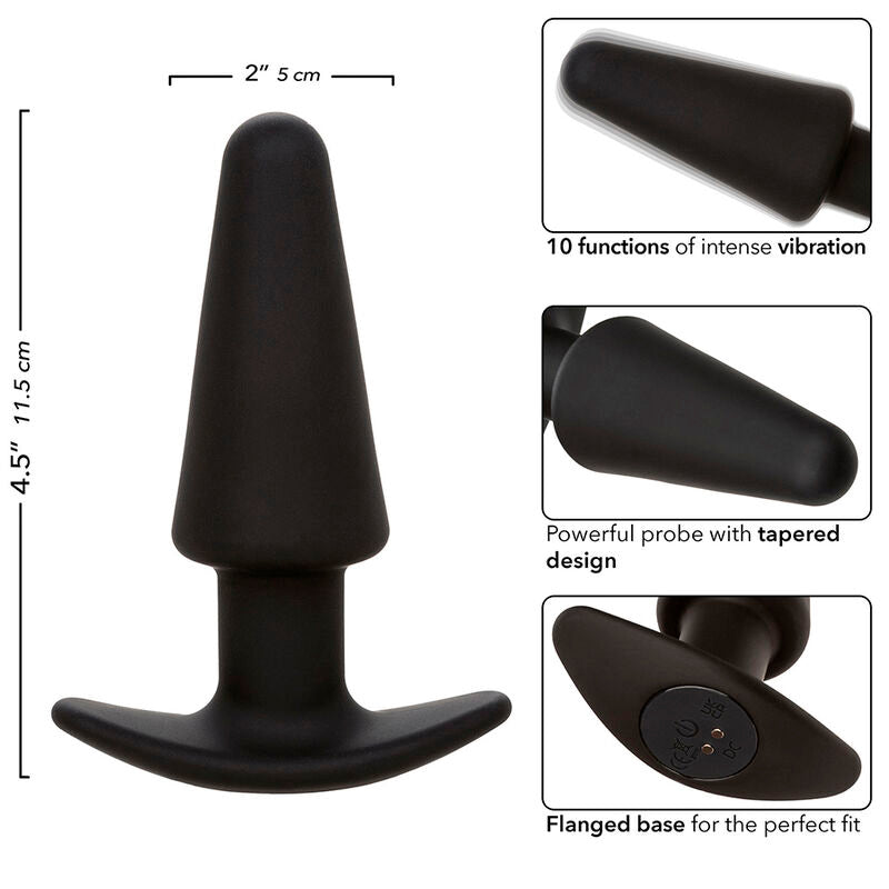 CALEXOTICS - ROCK BOTTOM TAPÓN ANAL CÓNICO 10 VIBRACIONES SILICONA NEGRO