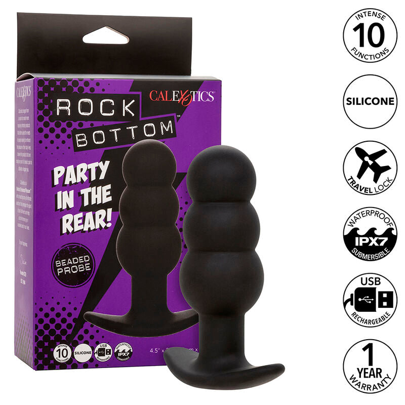CALEXOTICS - PLUG ANAL À PERLES ROCK BOTTOM 10 VIBRATIONS SILICONE NOIR