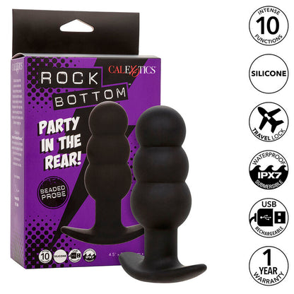 CALEXOTICS - PLUG ANAL À PERLES ROCK BOTTOM 10 VIBRATIONS SILICONE NOIR
